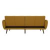 Mustard Linen Upholstered Futon Sofa Bed with Mid-Century Style Wooden Legs