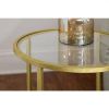 Round Accent Side Table Gold Metal Glass Top Bottom Shelf End Table