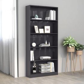 5-Tier Book Cabinet High Gloss Gray 31.5" x 9.4" x 68.9" Engineered Wood