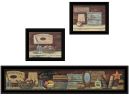 "COUNTRY BATH 1" 3-Piece Vignette by Pam Britten, Black Frame
