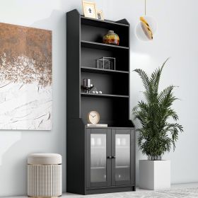 ON-TREND Elegant Tall Cabinet with Acrylic Board Door, Versatile Sideboard with Graceful Curves