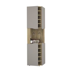 Corner Bar Cabinet, Ten Built-in Wine Rack, Macadamia / Taupe