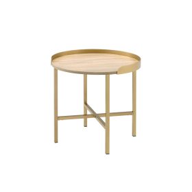 Oak and Gold End Table with Tray Top