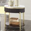 Gorgeous Dark Walnut Finish 1pc End Table White Faux Marble Top Living Room Table Open Bottom Shelve