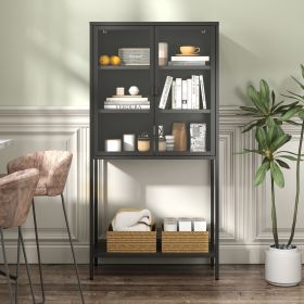 59"H Heavy Duty Metal Storage Cabinet,Sideboards & Buffet,Display Storage Cabinet with Glass Doors and 2 Adjustable Shelves