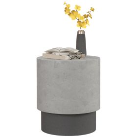 HOMCOM Concrete Finish End Table, Round Side Table with 4 Adjustable Feet, Lightweight for Indoor, Outdoor, Gray
