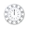 Mirrored Round Shape Wooden Wall Clock, White
