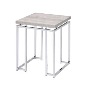 Natural Oak and Chrome End Table with Metal Sled Base