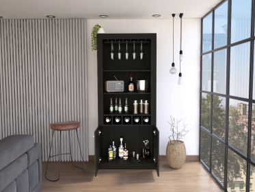 Montenegro Bar Cabinet, Double Door Cabinet, Five Built-in Wine Rack, Three Shelves -Black