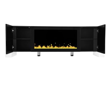 ON-TREND Modern TV Stand with 34.2" Non-heating Electric Fireplace, High Gloss Entertainment Center with 2 Cabinets, Media Console for TVs up to 78"