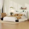 Queen Bed Frame with LED Headboard, Upholstered Bed with 4 Storage Drawers and USB Ports, Beige