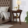 16'' Wood Round End Table, Side Table w/Open Shelf, Small Sofa Side Table for Small Space