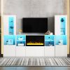 ON-TREND Modern TV Stand with 34.2" Non-heating Electric Fireplace, High Gloss Entertainment Center with LED Lights