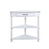 33.8'' Small Triangle Corner Table, Wood Corner Side Table for Small Spaces/ Living Room, 3 Tier End Corner Table with Solid Wood Legs, Milk White
