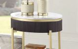 Gorgeous Dark Walnut Finish 1pc End Table White Faux Marble Top Living Room Table Open Bottom Shelve