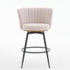 Set of 2 Beige Swivel Bar Stools - High-Back, Adjustable, Upholstered with Elegant Metal Back Accents for Kitchen, Bar, or Dining Room