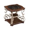 End table, marble paper top, MDF with brich middle shelf, powder coat finish metal legs. (26.2"Lx26.2"Wx24"H)