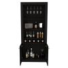 Montenegro Bar Cabinet, Double Door Cabinet, Five Built-in Wine Rack, Three Shelves -Black