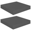 Floating Wall Shelves 2 pcs High Gloss Gray 9.1"x9.3"x1.5" MDF