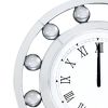 Mirrored Round Shape Wooden Wall Clock, White