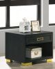 1pc Contemporary Square End Table Storage Drawer Open Shelf Black Gold Finish Metal Pull Knob Living Room Bedroom Wooden Modern Furniture
