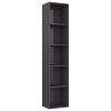 Book Cabinet High Gloss Gray 15.7"x11.8"x74.4" Engineered Wood