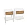Set of 2, 15.74" Rattan End table with drawer, Modern nightstand, metal legs,side table for living room, bedroom,white