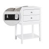 conifferism White Nightstand with Charging Station 28 inches Tall for Bedroom,Wood Sofa Side Table with 2 Drawers,Large End Table with USB Ports