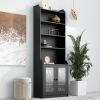 ON-TREND Elegant Tall Cabinet with Acrylic Board Door, Versatile Sideboard with Graceful Curves