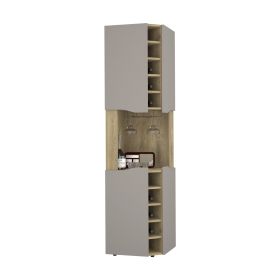 Corner Bar Cabinet, Ten Built-in Wine Rack, Macadamia / Taupe