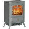 HOMCOM 22" Electric Fireplace Heater, Freestanding Fire Place Stove with Realistic LED Flames and Logs, and Overheating Protection, 750W/1500W, Gray
