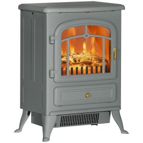 HOMCOM 22" Electric Fireplace Heater, Freestanding Fire Place Stove with Realistic LED Flames and Logs, and Overheating Protection, 750W/1500W, Gray