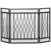 3-Panel Folding Fireplace Screen, Metal Mesh Fire Spark Guard for Wood Burning, 49.5" x 31.5", Black