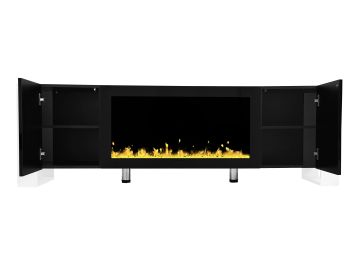 ON-TREND Modern TV Stand with 34.2" Non-heating Electric Fireplace, High Gloss Entertainment Center with 2 Cabinets, Media Console for TVs up to 78"