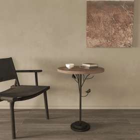 Round Side Table, Small Drink Table for Small Spaces, Modern Accent End Table Coffee Table with Metal Leg for Living Room, Bedroom, Corners