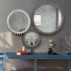 Vintage 17'' x 17'' Wood Round Hanging Gear Shape Decorative Mirror Patchwork Effect With Large-size Mirrors Individually On Art Walls