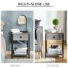 Industrial End Table with Storage Shelf, Accent Side Table with Drawer for Living Room, or Bedroom, Grey