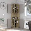 Corner Bar Cabinet, Ten Built-in Wine Rack, Macadamia / Taupe