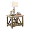 Industrial Style Angled Support 1pc End Table with Bottom Shelf Marble Top Creamy White Wooden Living Room Furniture Side Table