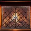 39 x 31 Inch Fireplace Screen, Metal Fireplace Screen Scrollwork Copper Color, Two-Doors Large Flat Guard Screens