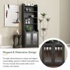 ON-TREND Elegant Tall Cabinet with Acrylic Board Door, Versatile Sideboard with Graceful Curves