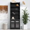 ON-TREND Elegant Tall Cabinet with Acrylic Board Door, Versatile Sideboard with Graceful Curves
