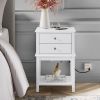 conifferism White Nightstand with Charging Station 28 inches Tall for Bedroom,Wood Sofa Side Table with 2 Drawers,Large End Table with USB Ports