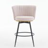 Set of 2 Beige Swivel Bar Stools - High-Back, Adjustable, Upholstered with Elegant Metal Back Accents for Kitchen, Bar, or Dining Room