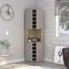 Corner Bar Cabinet, Ten Built-in Wine Rack, Macadamia / Taupe