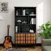 Bookcase with Cabinet, Bookshelf with Doors, Black&Honey