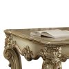 Gold Patina and Bone End Table with Scrolled Leg