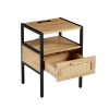 15.75" Rattan End table with Power Outlet & USB Ports , Modern nightstand with drawer and metal legs, side table for living room, bedroom