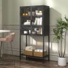 59"H Heavy Duty Metal Storage Cabinet,Sideboards & Buffet,Display Storage Cabinet with Glass Doors and 2 Adjustable Shelves