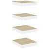 Floating Wall Shelves 4 pcs Oak and White 9.1"x9.3"x1.5" MDF